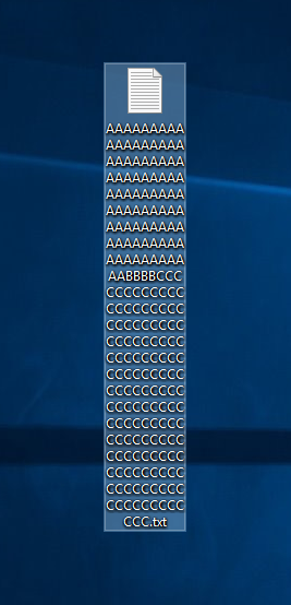 The crafted filename visible in Windows Explorer - A's, B's, and C's forming a long name